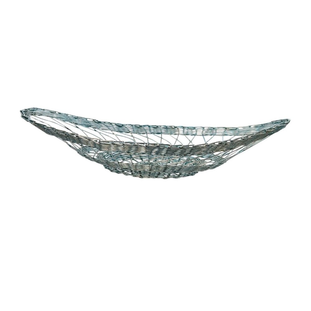 Vintage Woven Wire Breadbasket Metallic Blue Boat Shaped 14" Long MCM - Picture 4 of 6